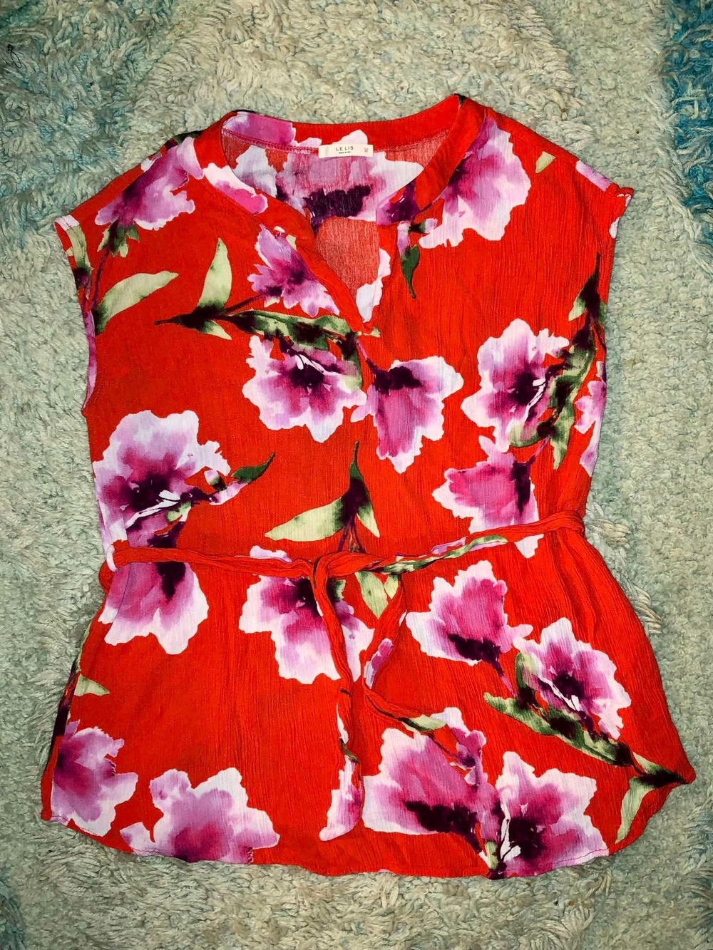 Le Lis Red Floral Tie-Waist Blouse